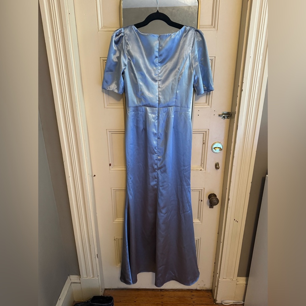 Elegant Dusty Blue Satin Evening Gown - Women Dresses AW BRIDAL 6 - Picture 3 of 6
